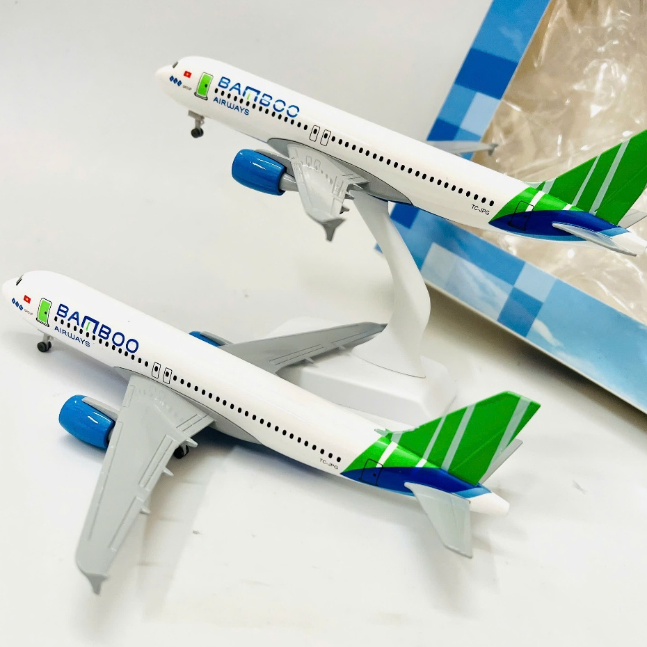 MÁY BAY BAMBOO AIRWAYS DÒNG AIRBUS A320 CÓ BÁNH XE + ĐẾ TRƯNG BÀY | MÔ HÌNH TỈ LỆ 1:400 (20CM)