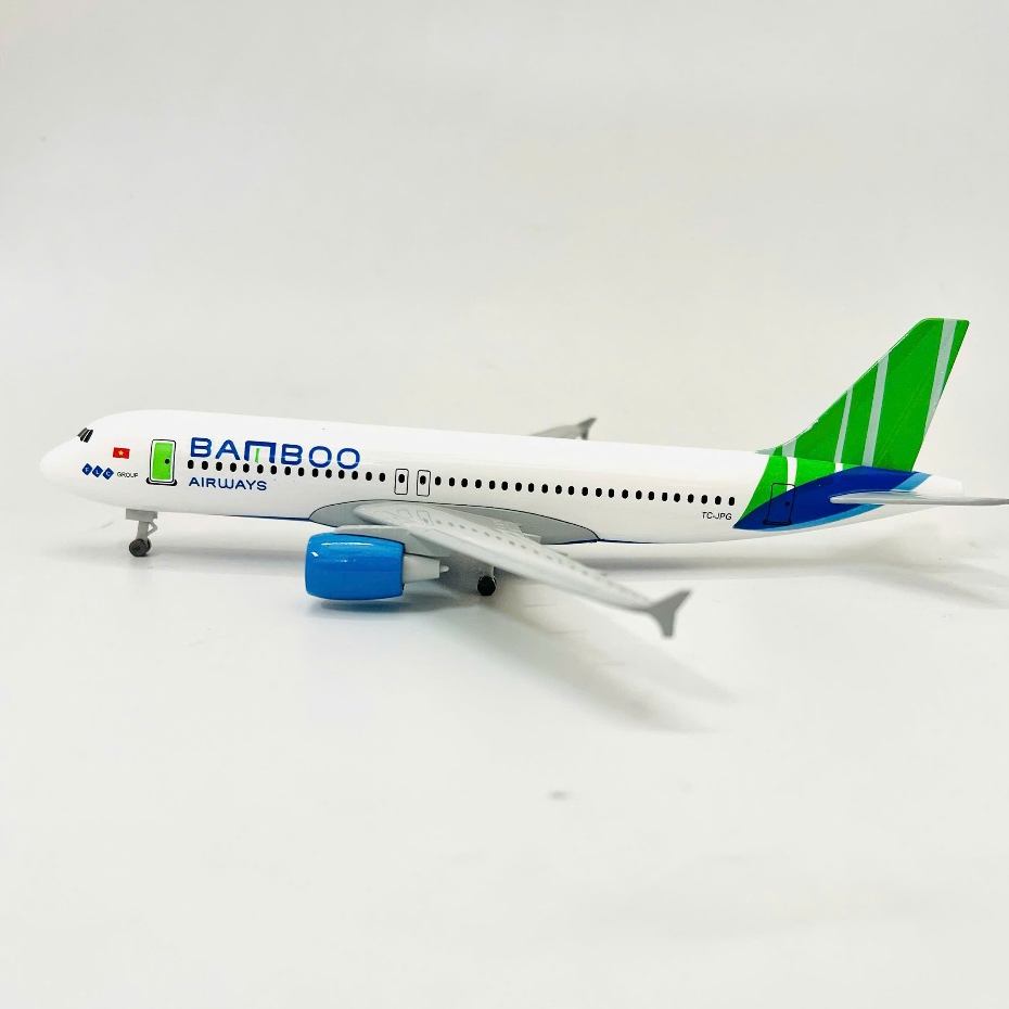 MÁY BAY BAMBOO AIRWAYS DÒNG AIRBUS A320 CÓ BÁNH XE + ĐẾ TRƯNG BÀY | MÔ HÌNH TỈ LỆ 1:400 (20CM)