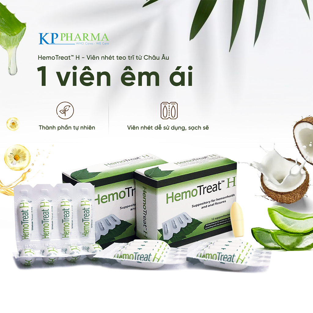 Viên đặt trĩ Hemotreat – Giảm đau rát, giảm ngứa, hỗ trợ co búi trĩ – Chiết xuất thảo dược an toàn