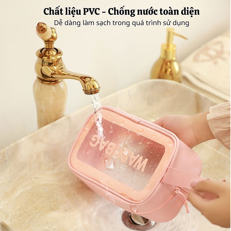 Túi Nhựa PVC Đựng Mỹ Phẩm 3 Size ENODA HOME, Túi Trong Suốt Đựng Đồ Đa Năng Có Khóa Kéo Quai Xách Tiện Lợi TuiPVC001