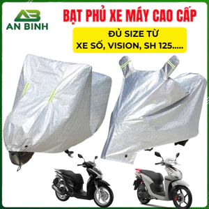 Bạt Phủ Xe Máy Chống Mưa Chống Nắng, Vải 3 Lớp Tráng Nhôm Chất Lượng Cao Chống Thấm Tuyệt Đối Bao Trùm Cả Xe