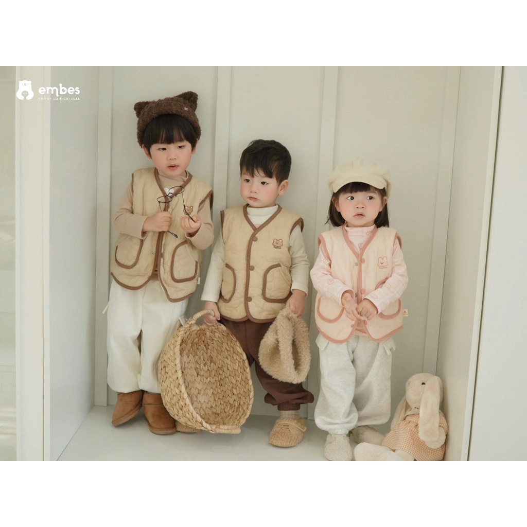 [New Collection] Áo Gile Cho Bé Embes, Áo Gile Hai Mặt Phao Và Nỉ Lông Dày Dặn Cho Bé Size Từ 8-18Kg