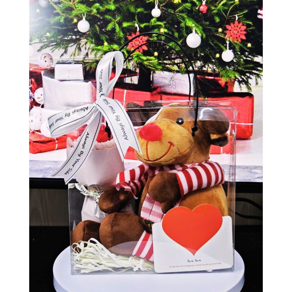 Túi Set Gấu Bông Quà Tặng Giáng Sinh Noel Hộp Mica Trong Suốt Làm Quà Tặng Cho Trẻ Em, Em Bé,Người Thân Dịp Noel, Bobesu