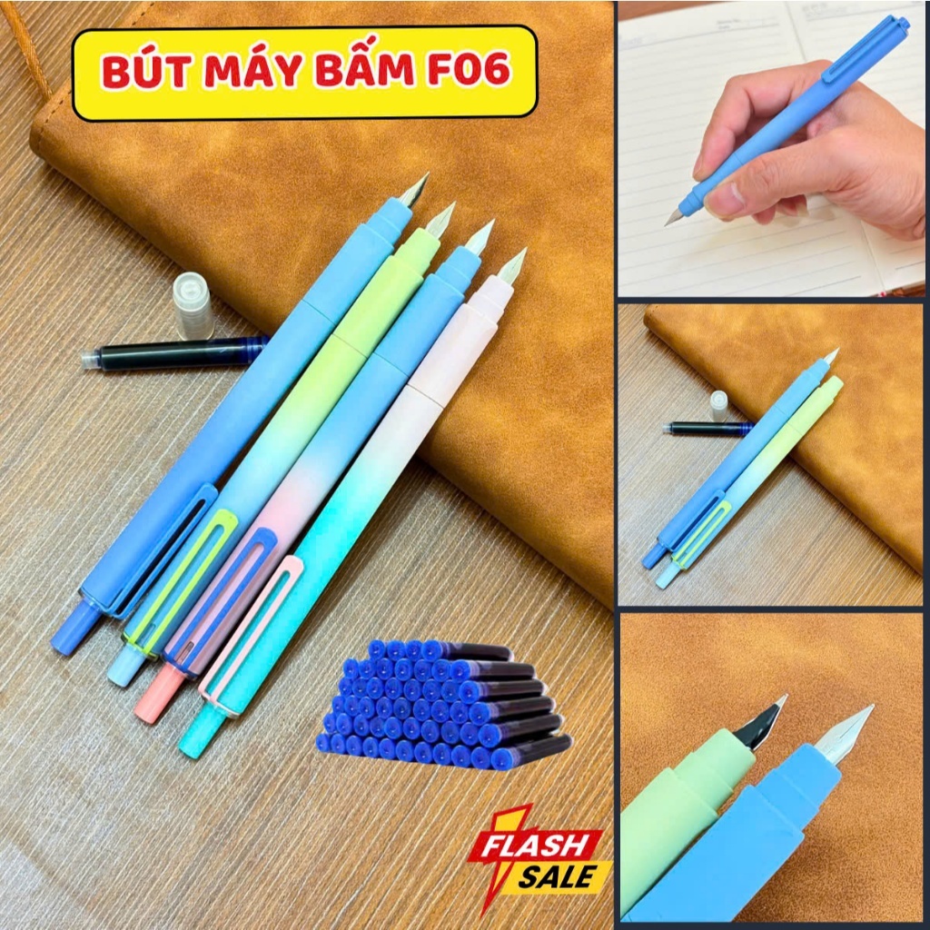 { Mẫu Mới} } Bút Bấm Thu NGòi EF-06.Bút ngòi EF Đúc Nguyên Khối Viết Êm Trơn Không Gai ,Không Cào Giấy,Không Lem Mực.