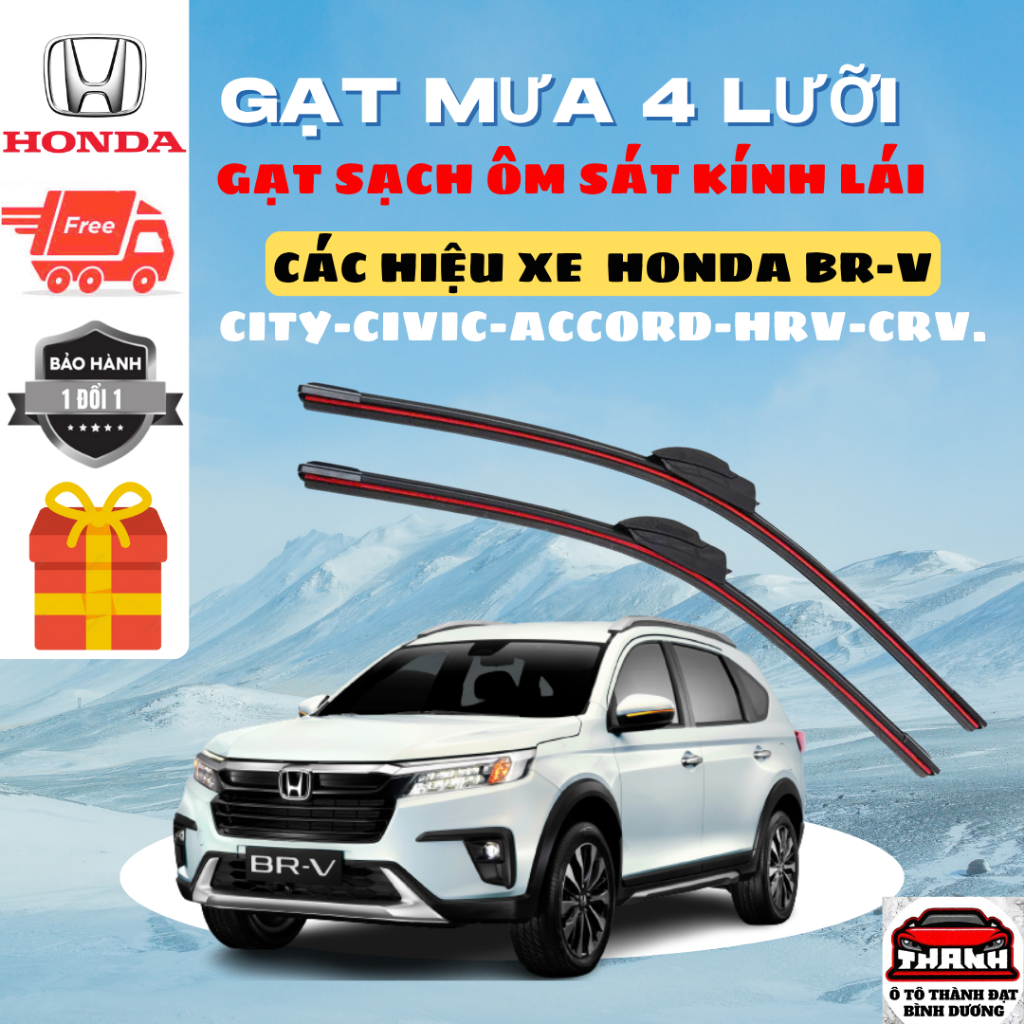 Gạt Mưa Ô Tô HONDA BRV, BRIO, ACURA, CRV, ODYYSSEY, HRV, CITY, CIVIC, Silicon 4 Lưỡi Gạt Sạch Êm 4L