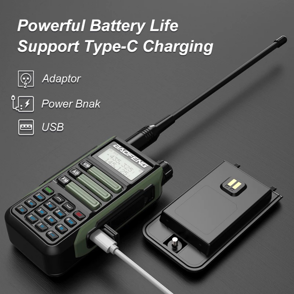 Bộ Đàm Baofeng UV-16R Pro Kết Nối 2 Chiều, Chống Thấm Nước IP68, Bao Gồm Đầy Đủ Phụ Kiện Đi Kèm