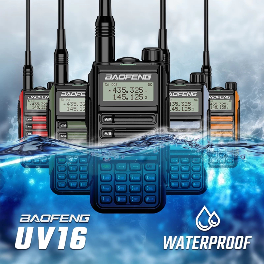 Bộ Đàm Baofeng UV-16R Pro Kết Nối 2 Chiều, Chống Thấm Nước IP68, Bao Gồm Đầy Đủ Phụ Kiện Đi Kèm
