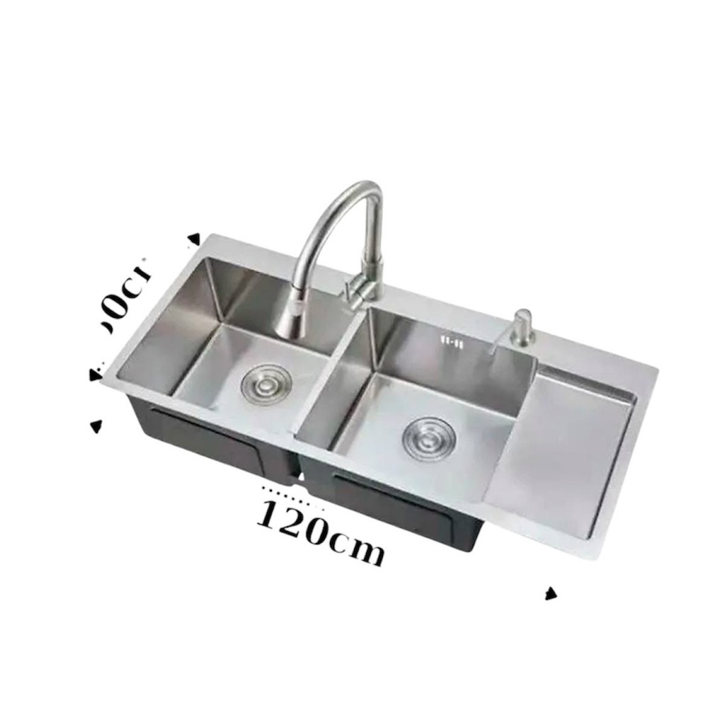 Chậu rửa inox đúc 304 có kệ bền đẹp (đầy đủ vòi + xả)
