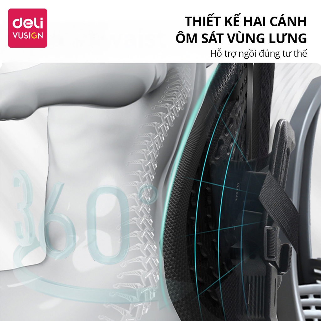 Tựa lưng ghế công thái học Deli dùng cho mọi ghế, chống còng mỏi lưng, thoáng khí abs chắc chắn cho dân văn phòng