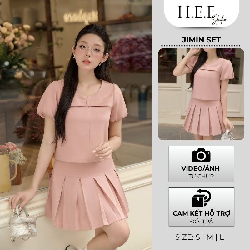 H.E.E - Set váy Jimin Set thiết kế áo tay bồng kết hợp chân váy xếp ly vibe nhẹ nhàng