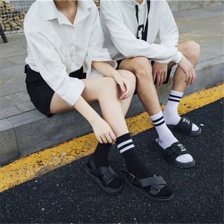 Set 10 đôi tất cổ cao unisex thể thao kẻ sọc nam nữ, tất đi học đi làm phong cách Hàn Quốc