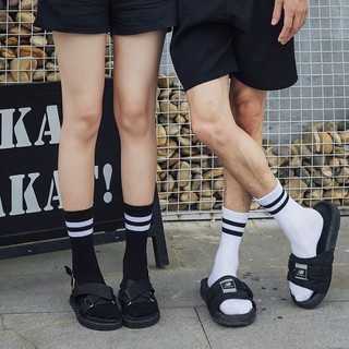 Set 10 đôi tất cổ cao unisex thể thao kẻ sọc nam nữ, tất đi học đi làm phong cách Hàn Quốc