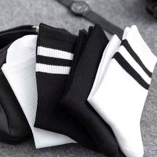 Set 10 đôi tất cổ cao unisex thể thao kẻ sọc nam nữ, tất đi học đi làm phong cách Hàn Quốc