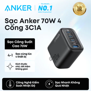 Sạc 4 Cổng Anker Zolo 70W - A121C, Anker Zolo Charger (70W, 4-PORT, PD 3.0)