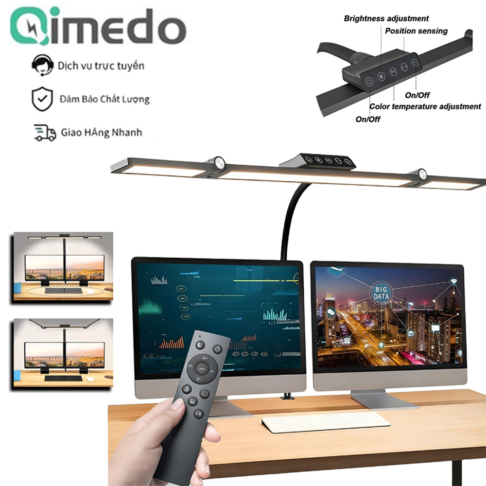 Đèn Bàn LED Kẹp Bàn 24W 70CM, Đèn Làm Việc 2 Đầu Xoay 360°, Chỉnh Sáng, Cho Máy Tính Văn Phòng