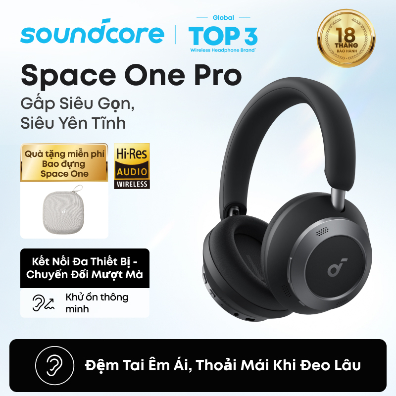 Soundcore Space One Pro by Anker Tai nghe chụp tai chống ồn chủ động thích ứng Hi-Res Thiết kế siêu gập A3062 | BigBuy360 - bigbuy360.vn