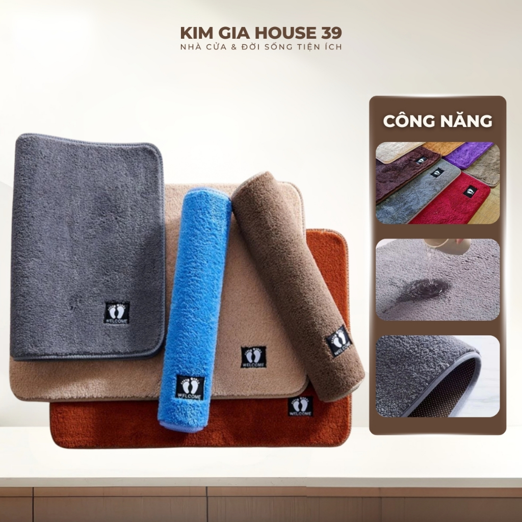 Thảm Lau Chân Nhà Tắm Lông Cừu Len Mềm Đế Cao Su Thấm Hút Nước Chống Trượt