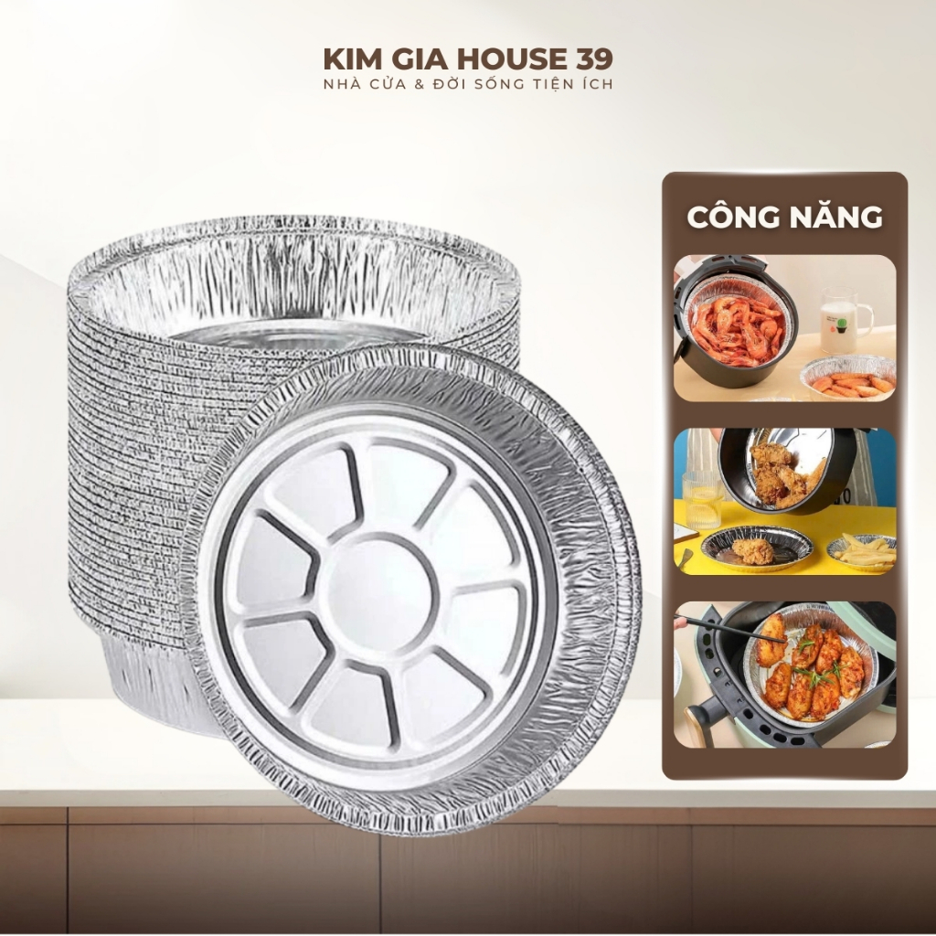 COMBO 100 Khay Giấy Bạc Lót Nồi Chiên Không Dầu, Lò Nướng - Khuôn Đĩa Nhôm Đựng Thức Ăn, Thực Phẩm 22-23cm