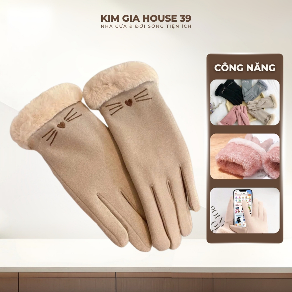 Găng Tay Mùa Đông Nữ - Găng Tay Cảm Ứng Điện Thoại Lót Lông Nhung Mềm Mịn, Dày Dặn