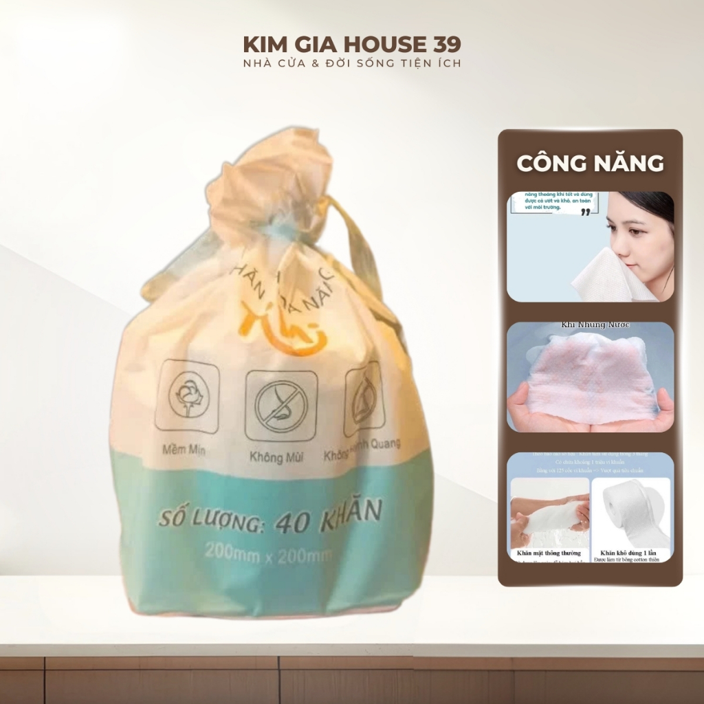 Khăn mặt khô đa năng dùng 1 lần lau khô, lau ướt - 40 khăn KT 200mm*200mm - Khăn lau mặt dùng một lần