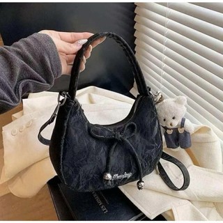 Túi xách nữ mini da nhung ,Túi đeo vai phối nơ kèm gấu treo túi phong cách Hàn Quốc NQ143