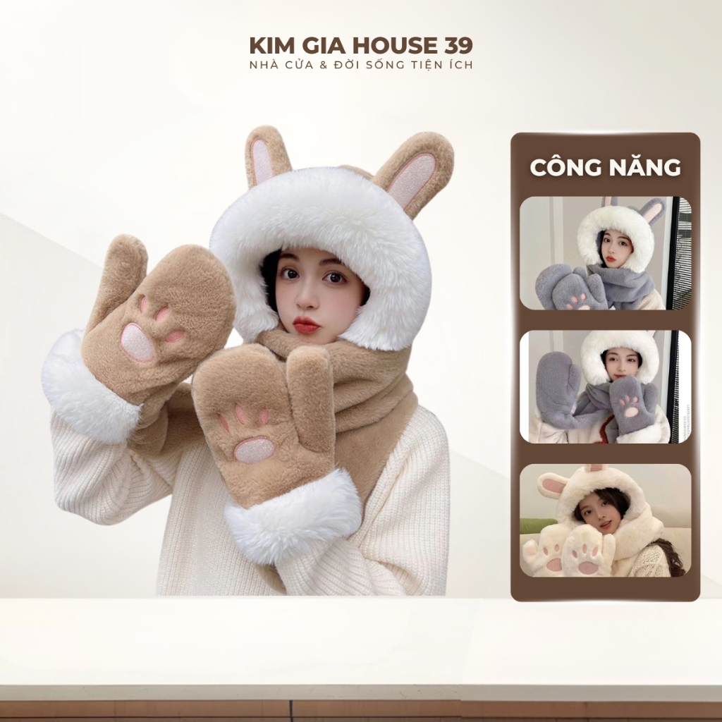 Mũ bông khăn quàng kèm bao tay 2 mẫu mới xinh dễ thương
