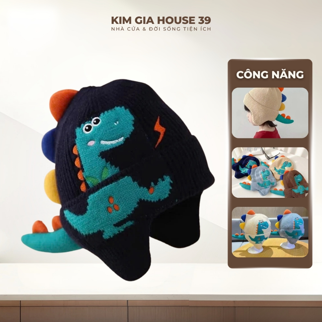 Mũ dệt kim, Mũ bịt tai trẻ em khủng long ấm áp, Mũ bảo vệ tai cho bé chống gió