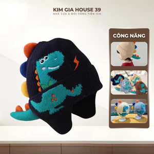 Mũ dệt kim, Mũ bịt tai trẻ em khủng long ấm áp, Mũ bảo vệ tai cho bé chống gió