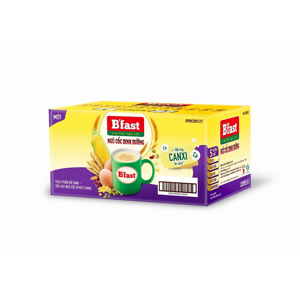 Thực phẩm bổ sung sữa hạt ngũ cốc B'fast Canxi hộp x 40gói x 25gr