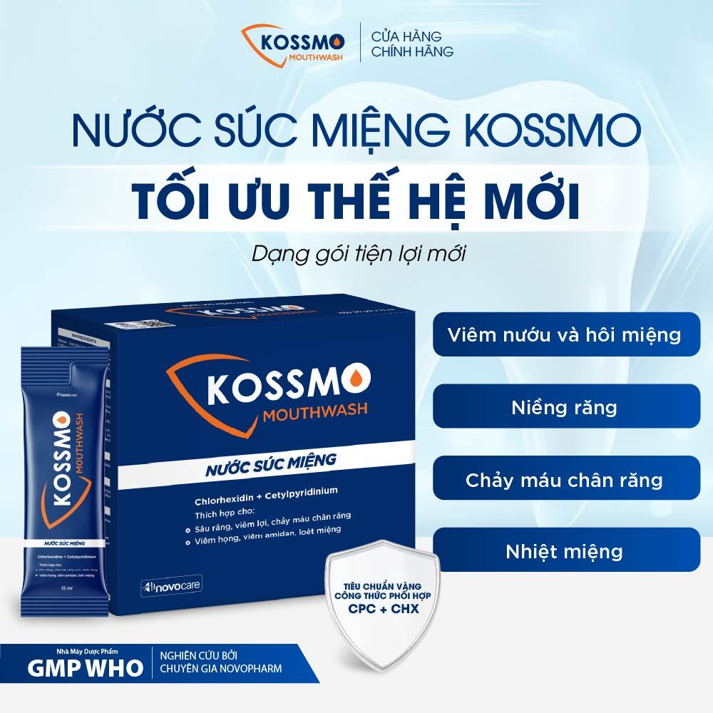 KOSSMO - Nước súc miệng kh.áng kh.uẩn phối hợp thế hệ mới - Làm sạch & kh.áng kh.uẩn răng miệng