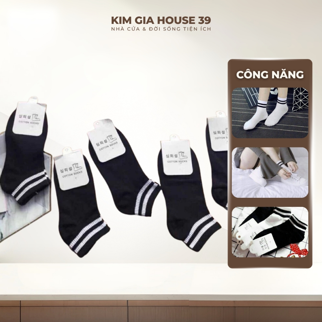 Set 10 Đôi Tất Cổ Ngắn Kẻ Ngang Hàn Quốc Thời Trang Unisex Co Giãn 4 Chiều Dày Dặn Thoáng Khí