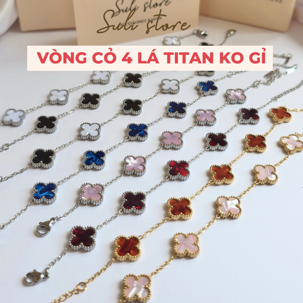 [KHÔNG ĐEN GỈ] Vòng tay thép Titan mạ vàng cỏ bốn lá may mắn Phụ Kiện thời trang nữ tính Suli store