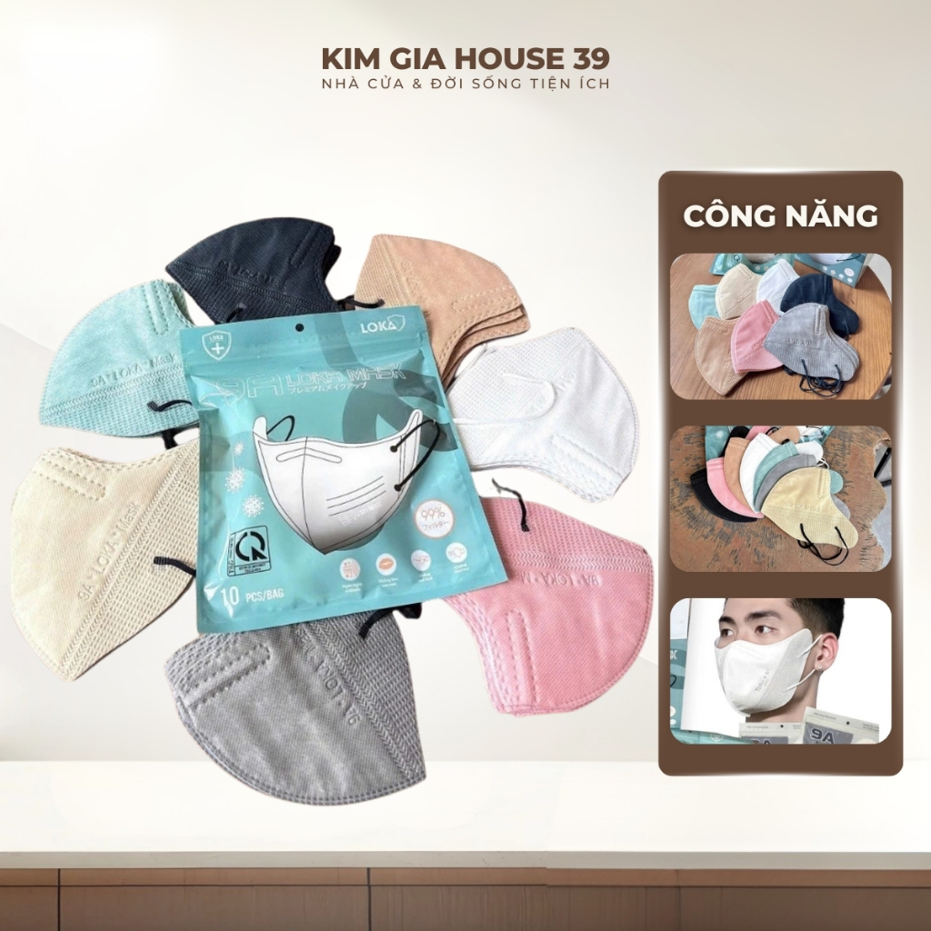 Thùng 200 Chiếc Khẩu Trang 9A LOKA 5 Lớp Chống Bụi Mịn Chống Tia UV Che Kín Mặt Thoáng Khí Cao Cấp