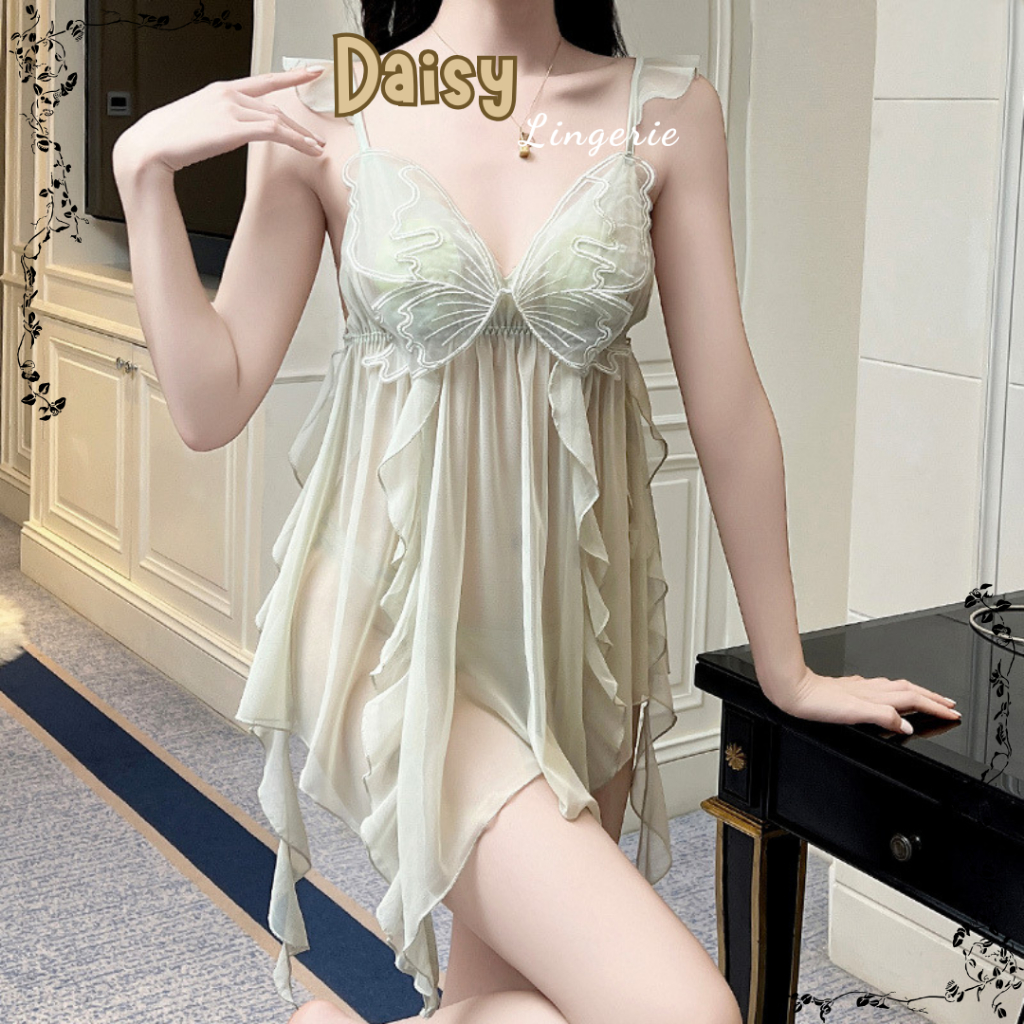 [Hỏa Tốc,Bảo Mật] Váy Ngủ 2 Dây Nữ Ren Voan 3D Tua Rua Dáng Xòe Nhẹ Nữ Tính (KÈM QUẦN CHIP) - VN124