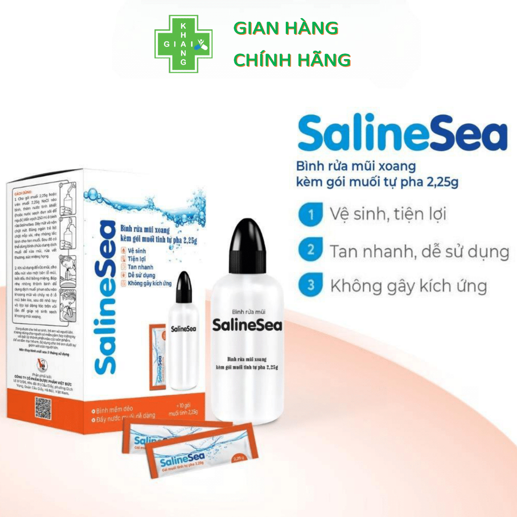 Dung dịch nước muối tự pha giúp giảm nghẹt mũi, long đờm, thông thoáng đường thở SalineSea