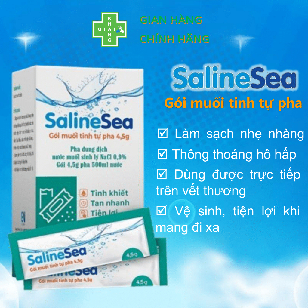 Dung dịch nước muối tự pha giúp giảm nghẹt mũi, long đờm, thông thoáng đường thở SalineSea