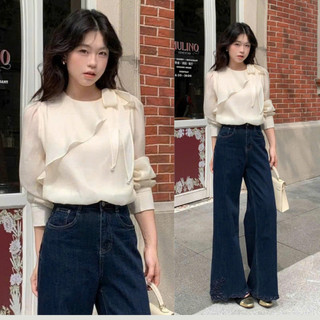 Áo Sơ Mi Tơ Óng Dài Tay Cổ Thắt Nơ Lệch Thanh Lịch 247store Asymmetric Tie Blouse Nữ Cao Cấp A.sominolech536