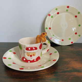 [Gốm Noel Mới] Ly Đĩa Ông Già Noel Chấm Bi - Gốm Nhật 2hand