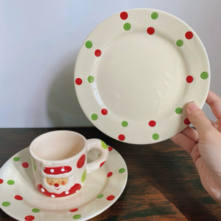 [Gốm Noel Mới] Ly Đĩa Ông Già Noel Chấm Bi - Gốm Nhật 2hand