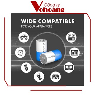 Pin đại D Voniko Alkaline thương hiệu Mỹ chính hãng, điện áp 1.5V, tương thích mọi thiết bị