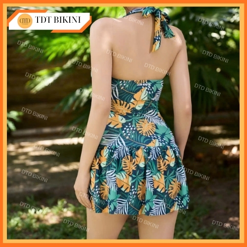BIKINI DTD SWIMWEAR Bộ đồ bơi nữ Set đi biển liền váy lá buộc cổ tươi mát che khuyết điểm bụng B62