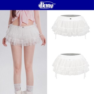 Chân váy ngắn xếp tầng xuyên thấu DKMV thiết kế phối ren thắt nơ hai bên đáng yêu màu trắng Tulle Ballet Skirt | K-V6