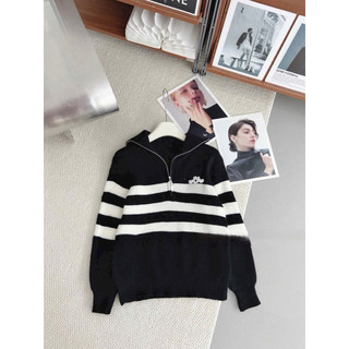 LT - Áo len thu đông dài tay cổ cao kéo khoá, free size len đan sợi dày hoạ tiết 1380