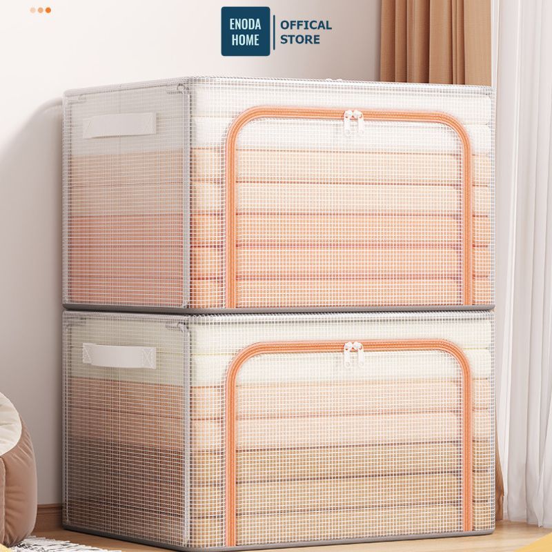 Hộp Vải Lưới PVC Khung Thép Đựng Quần Áo ENODA HOME, Hộp Vải Gấp Gọn Lưu Trữ Quần Áo Khóa Kéo 2 Chiều Chống Bụi HV051