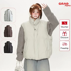 Aó phao vest GRADPOPU lông vũ không tay cổ đứng dáng rộng dành cho cặp đôi phong cách mới PAP76