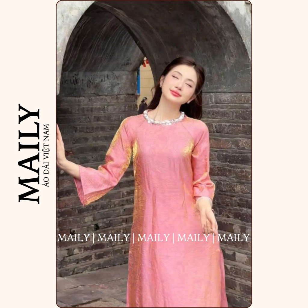 Áo Dài Cách Tân Tường Xuân Vải Lụa Ánh Kim Cao Cấp - ÁO DÀI MAILY