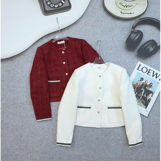 [ Ảnh thật ] Áo dạ tweed tròn viền ren xinh yêu