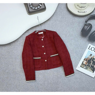 [ Ảnh thật ] Áo dạ tweed tròn viền ren xinh yêu