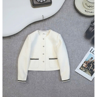 [ Ảnh thật ] Áo dạ tweed tròn viền ren xinh yêu