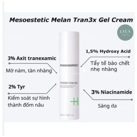 Kem hỗ trợ giảm nám và ngăn ngừa hình thành sắc tố da Mesoestetic Melan Tran3x Gel Cream 50ml